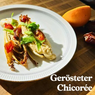 Gerösteter Chicorée mit Datteln und Tahini-Creme